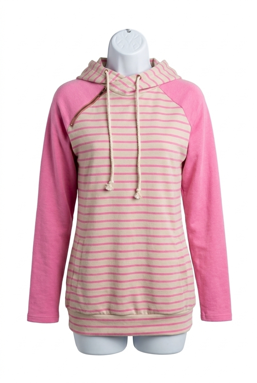 NEW AMPERSAND AVE doublehood sweatshirt in flamingo stripe